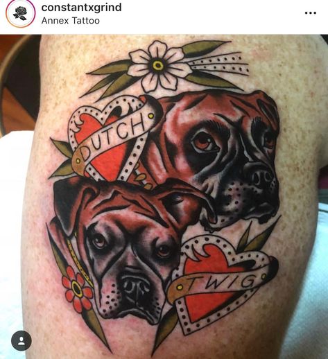 Boxer Dog Tattoo, Dog Tattoo, Dog Tattoos, Boxer Dogs, Traditional Tattoo, Tattoos And Piercings, Skull Tattoo, Tattoo Ideas, Piercings