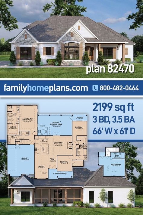 Traditional House Plan With Interior Pictures (Plan 82470) Floor Plans With Kitchen In Back Of House, Closed Concept House Plans, Traditional Floor Plans, Closed Floor Plan, Open Concept House Plans, Grilling Porch, Open Floor Plan Kitchen, Bedroom Traditional, Farmhouse Floor Plans