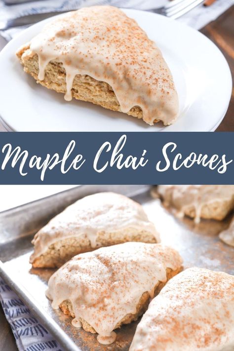 Maple Chai Scones, Vegan Chai Scones, Chai Scones With Maple Glaze, Scone Flavor Combinations, Chai Spice Scones, Apple Chai Scones, Fall Chai Recipes, Chai Scones Recipe, Fun Scone Flavors