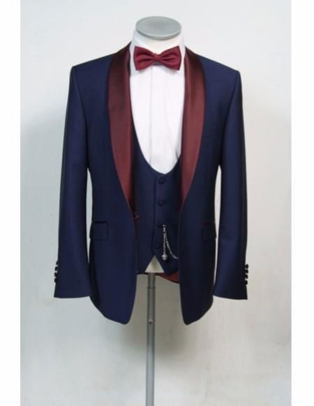 Tuxedo Burgundy, Suit Lining, Navy Blue Groom, Party Wear Blazers, Grey Slim Fit Suit, Blue Groom, Men Suits Wedding, Prom Dinner, Blue Dinner