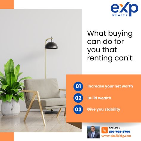 Weighing the benefits of buying against those of renting is something everyone needs to do. Let me help you with the buying benefits list. I can answer any of your buying questions. Tim Fiebig DRE # 00657474 Call today ➞ 510-708-8700 #home #house #listreports #homeowner #investment #homeownership #realestate #realestateagent #TimFiebig #fiebigteam #eXpRealty #californiarealestate #realtorsofinstagram Real Estate Articles, California Real Estate, Home Buying Tips, Real Estate Tips, Home House, Wealth Building, Home Ownership, Estate Agent, Real Estate Agent