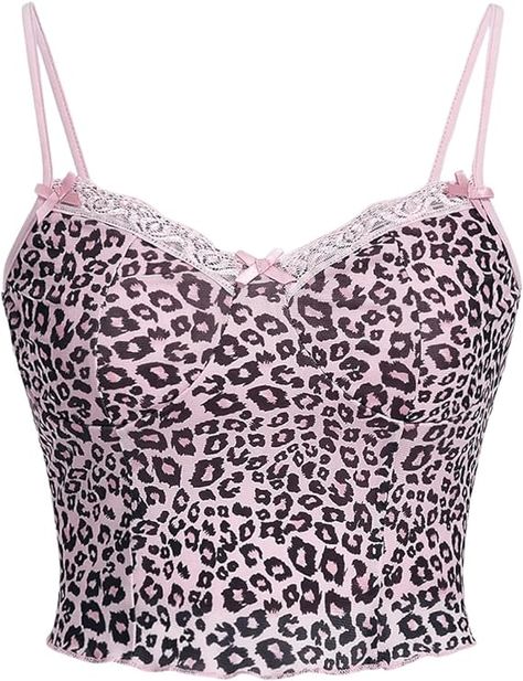 Leopard print lace camisole crop tops for women Fabric: Fabric has some stretch, soft and comfortable Features: Spaghetti strap, leopard print, contrast lace, lettuce trim, sleeveless, slim fit, womens tops, fashionable Suitable occasions: Suit for casual, vacation, holidays, party, club, daily life and outgoing, easy to pair with jeans, shorts, skirt, etc 2000 Fashion Trends Early 2000s, 2000 Fashion Trends, Leopard Print Cami, 2000 Fashion, Early 2000s Fashion, Chic Leather, Spaghetti Strap Tank Top, Pink Leopard Print, Crop Tank Top