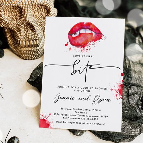 Join Us For A Bite, Halloween Cocktail Party Invitations, Cocktail Party Invite, Halloween Cocktail Party, Soiree Party, Halloween Cocktail, Love At First Bite, Halloween Party Invitation, Couples Shower Invitations