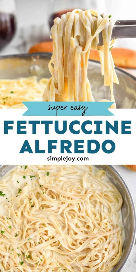 Fettuccine Alfredo is incredibly easy to make at home! With just four simple ingredients you can make this classic in your own kitchen. Pasta Cream Sauce, Easy Fettucini Alfredo, Alfredo Pasta Recipes Easy, Easy Fettuccine Alfredo, Fettucini Alfredo Recipe, Fetuccini Alfredo, Easy Fettuccine, Jarred Alfredo Sauce, Fettucini Alfredo