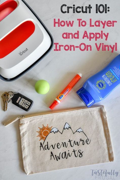 How To Use Cricut Iron-On Vinyl - Tastefully Frugal Iron On Cricut, Cricut Iron On Vinyl, Cricut Help, How To Use Cricut, Silhouette Tutorials, Cricut Projects Beginner, Htv Vinyl, Cricut Craft Room, Diy Cricut