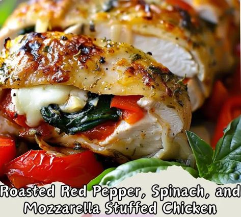 You searched for roasted red pepper spinach and mozzarella stuffed chicken - grandma's recipes Mozzarella Stuffed Chicken, Spinach And Mozzarella, Ricotta Stuffed Chicken, Stuffed Chicken Breast Spinach, Easy Chicken Breast, Mozzarella Chicken, Chicken Breast Recipes Healthy, Fresh Spinach, Roasted Red Pepper