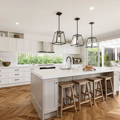 Hamptons Kitchen Australia, Metricon Kitchen, Shaker Style Trim, Kitchen Ideas Australia, Kitchen Australia, Quantum Quartz, Hamptons Kitchen, Dream Kitchens Design, Shaker Style Kitchens