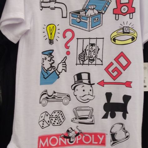 Monopoly Shirt Ideas, Monopoly Night, Monopoly Costume, Cute Group Halloween Costumes, Group Halloween Costumes, Monopoly, White Tshirt, Tshirt Colors, Colorful Shirts