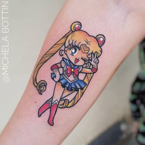 Michela Bottin Tattoo Artist on Instagram: “@kawaiiplacetattoo 🇫🇷 using @worldfamousink @fkirons @balm_tattoo #usagi #usagitsukino #sailormoontattoo #luna  #sailormoontattoos…” Venus Tattoo, Sailor Moons, Barcelona Tattoo, Nerdy Tattoos, Tattoo Cute, Sailor Moon Tattoo, Video Game Tattoo, Geek Tattoo, Kawaii Tattoo