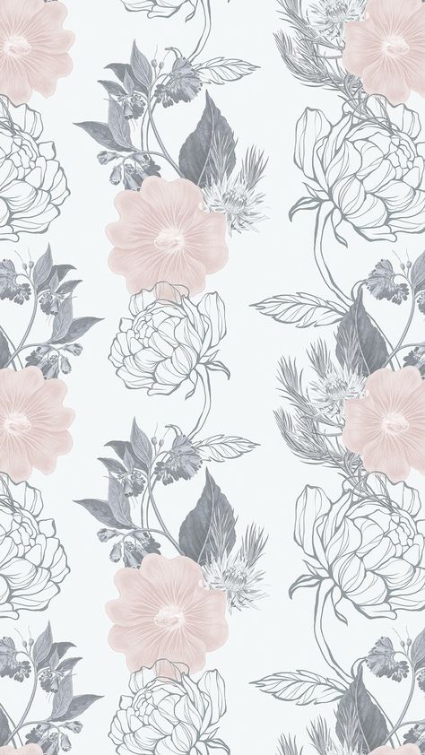 Hand drawn dull pink and gray flower pattern on an off white background | premium image by rawpixel.com / eyeeyeview White Background Aesthetic Flowers, Pocket Procreate, Pink And Gray Background, Pink And Gray Wallpaper, Phone Asthetic, Paris Nursery, Pink And Grey Wallpaper, Editing Material, Grey Wallpaper Iphone