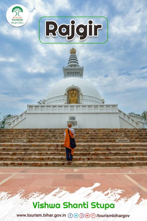 Vishwa Shanti Stupa, Rajgir tourism, ghora katora lake, pandu pokhar, rajgir ropeway, glass bridge of rojgir, bihar tourism, blissful bihar Bihar Tourism, Rajgir Bihar, Symbol Of Peace, Ancient City, Ancient Cities, World Heritage Sites, World Heritage, White Marble, Statue Of Liberty