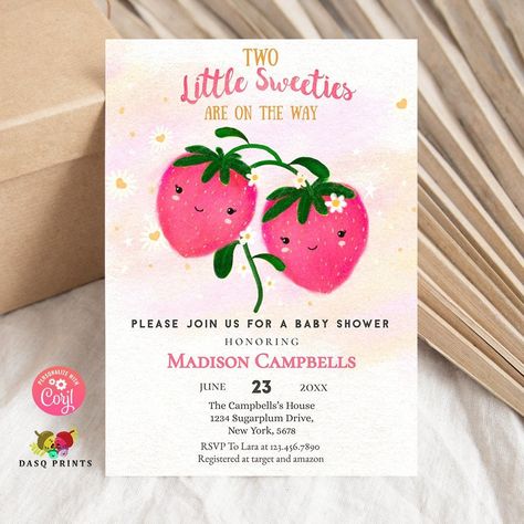 Excited to share this item from my #etsy shop: Two Little Cuties Are On The Way, Strawberry baby shower, twins baby shower invitation, two Little Sweeties, baby girl shower 0360 Twin Girls Baby Shower Ideas, Twin Girl Baby Shower Ideas, Twins Baby Shower Theme, Twin Baby Shower Ideas, Twin Baby Shower Theme, Baby Shower Twins, Twin Girl, Girl Shower Themes, Twins Baby Shower Invitations