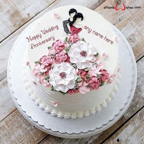 Lovely Couple Happy Anniversary Cake Image HD with Name Happy Anniversary Cake Couple Cute Ideas, 1st Wedding Anniversary Cake Designs, Happy Anniversary Cake Design, 1st Wedding Anniversary Cake, Latest Anniversary Cake Designs, Anniversary Cakes Ideas Couple, Happy Wedding Anniversary Cake, 1st Anniversary Cake, Name On Cake