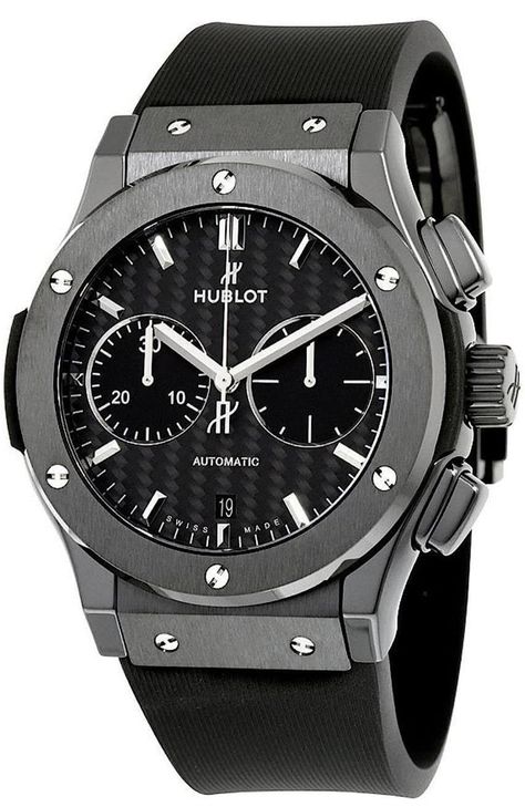 Hublot Classic Fusion Automatic Chronograph Black Magic Matt Carbon Fiber Dial Black Rubber Mens Watch 521.CM.1771.RX Black Rubber Bands, Hublot Classic Fusion, Hublot Classic, Seiko Men, Seiko Presage, Designer Watches, Vintage Watches For Men, Stylish Watches, Casual Watches