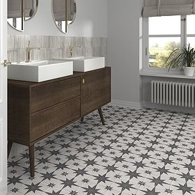 Patterned Tiles | Victorian Plumbing Star Tiles Bathroom, Bathroom Floor Tile Ideas, Star Tiles, Self Adhesive Floor Tiles, Adhesive Floor Tiles, Patterned Bathroom Tiles, Mosaic Tile Sheets, Star Tile, Patterned Tiles