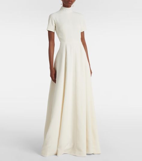 Malinda high-neck gown in white - Emilia Wickstead | Mytheresa High Neck Gown, Summer Gowns, Contemporary Bride, Wedding Guest Style, Emilia Wickstead, Built In Wardrobe, Style Maxi Dress, Classy Dress, College Outfits