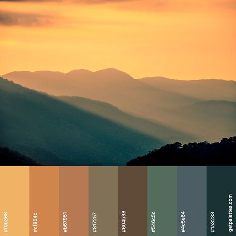 Green Sunset Color Palette, Blue Ridge Mountain Color Palette, Fall Sunset Color Palette, Beach Sunrise Color Palette, Wilderness Color Palette, Mountain Sunset Color Palette, Sun Color Pallete, Golden Hour Colour Palette, Zoo Color Palette