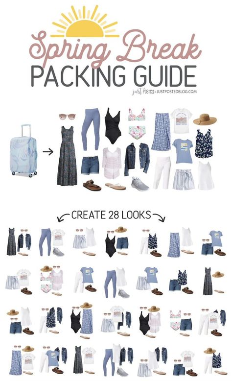 Spring Break Capsule Wardrobe, Weekend Trip Outfits Summer, Lake Vacation Outfits, Travel Capsule Wardrobe Spring, Capsules Wardrobe, Packing List Spring, Travel Capsule Wardrobe Summer, Plus Size Capsule Wardrobe, Vacation Capsule