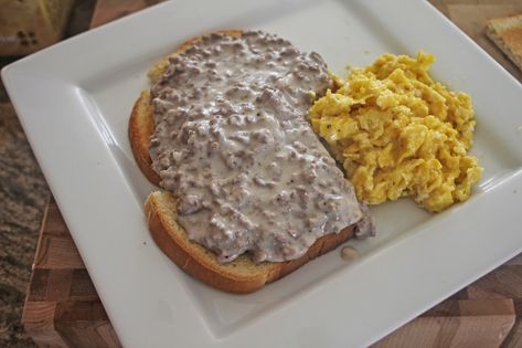 The Grub Files: Cooking with Camissonia: Creamed Beef on Toast (aka "Shit on a Shingle" or "SOS") Creamed Hamburger On Toast, Cream Beef On Toast, Sos Recipe Ground Beef, Creamed Beef On Toast, Beef On Toast, Sos Recipe, Recipe Ground Beef, Creamed Chipped Beef, Creamed Beef