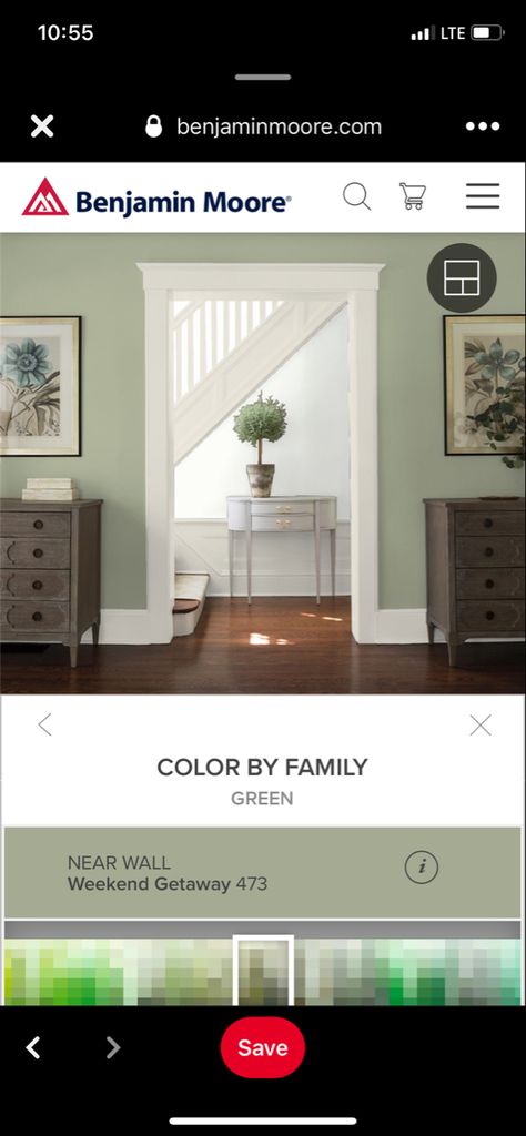 Near wall: weekend getaway. Far wall: chantilly lace. Trim: balboa mist Weekend Getaway Paint Color, Weekend Getaway Benjamin Moore, Benjamin Moore Weekend Getaway, Chantilly Lace Trim, Balboa Mist, Lodge Cabin, Benjamin Moore Colors, Room Color, Rustic Lodge