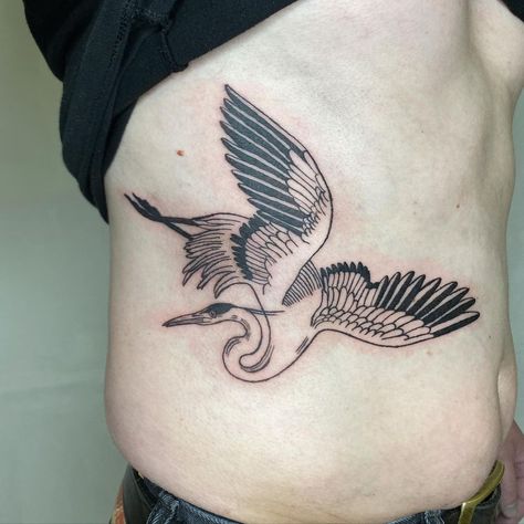 Floating Bones Tattoo on Instagram: “✼ Heron for Teo! ✼ thanks so much for your trust, I had fun with this placement! ✼” Flying Heron Tattoo, Crane Chest Tattoo, Grey Heron Tattoo, Herron Tattoo, Egret Tattoo, Stork Tattoo, Blue Heron Tattoo, Bones Tattoo, Stussy Wallpaper