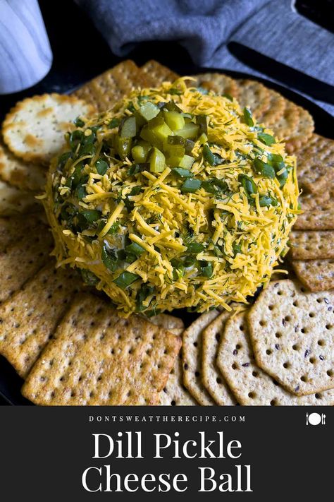 This Dill Pickle Cheese Ball recipe is always a hit at any gathering. Smooth and creamy cream cheese packed with dill pickles and fresh dill. Pickle Cheese Ball, Dill Pickle Cheese Ball, Pickle Brands, Cheese Recipes Appetizers, Cheese Ball Recipe, Dill Pickles, Pickle Juice, Cheese Ball Recipes, Pita Chips