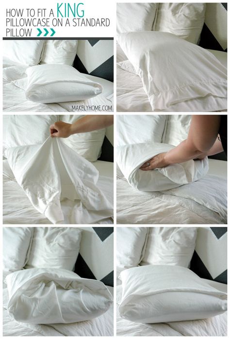 A King Pillowcase On A Standard Pillow | 25 Tutorials To Teach You To Fold Things Like An Actual Adult Folding Fitted Sheets, Folding Towels, King Pillow, How To Fold Towels, Linen Closet Organization, King Size Pillows, Spring Clean, King Pillows, Folding Clothes