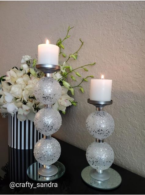 Candle Stand Diy, Dollar Tree Candle Holders, Glam Candles, Christmas Centerpieces Diy, Dollar Tree Christmas, Diy Candle Holders, Diy Dollar Tree Decor, Christmas Candle Holders, Diy Dollar Store Crafts