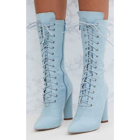 Blue Boots Aesthetic, Blue Lace Up Boots, Elegant Blue Boots With Reinforced Heel, Fitted Light Blue Party Boots, Light Blue Boots, Casual Blue Lace-up Boots, Blueberry Character, Chic Blue Lace-up Heels, Pale Blue Shoes