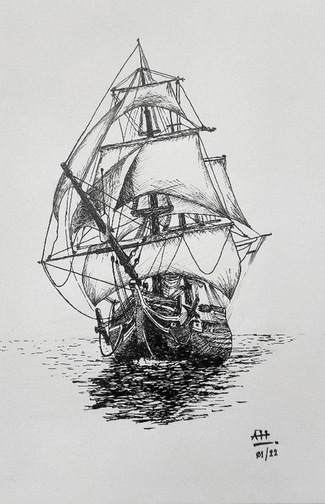 Inktober 2024, Ink Drawings, Pen Art, Ink Pen Drawings, Diy Art Painting, Pen Drawing, Ink Drawing, Sailing Ships, Drawing Ideas