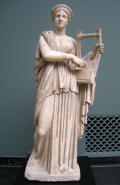 Roman statue of Erato, 2nd century AD. The muse is depicted playing the kithara or lyre. Lyric Poetry, Roman Statue, Roman Gods, Ancient Greek Art, Roman Sculpture, Greek And Roman Mythology, Greek Sculpture, Ancient Sculpture, Roman History