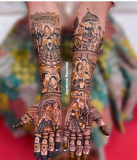 Bridal Mehendi Figures, Bridal Mehendi Designs With Figures, Bridal Mehndi Designs With Figures, Marvadi Mehndi Design, Mehandi Wedding, Latest Mehndi Designs Wedding, Bride Mehendi, Bride Mehndi, Beautiful Simple Mehndi Design