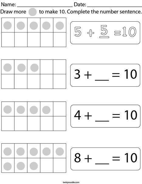 Number Sentences Kindergarten, Sentences Kindergarten, Number Sentences, Spring Lessons, Twisty Noodle, First Grade Worksheets, Teaching Numbers, Math School, Addition Worksheets