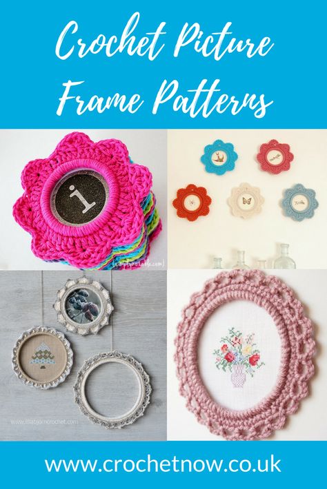 Crochet Picture Frames - great gift idea to make! Crochet Mirror Frame Pattern, Crochet Flower Photo Frame, Crochet Photo Frame Free Pattern, Crochet Pictures Art, Crochet Mirror Frame, Crochet Photo Frame, Crochet Picture Frame, Crochet Mirror, Crochet Frame