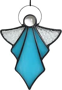 HAOSUM Angel Ornament Stained Glass Angel Stained Glass Window Hangings Ornament Holiday Decor Memorial Remembrance Sympathy Gifts,Angel Gifts for Women(Blue) 5.5"×3.9" Free Stained Glass Christmas Ornament Patterns, Stained Glass Angel Ornaments, Stained Glass Angel Patterns Free, Holiday Stained Glass Patterns, Stained Glass Angels Patterns, Stain Glass Patterns Free, Stained Glass Christmas Patterns, Stained Glass Angels, Stained Glass Christmas Ornaments