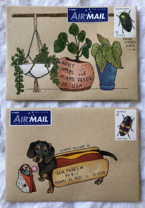 great idea to use some of moms drawings Artistic Envelopes, Penpal Ideas, Penpal Letters, Mom Drawing, Snail Mail Art, Art Anatomy, Mail Art Envelopes, Snail Mail Pen Pals, Easy Disney Drawings