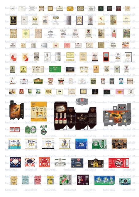 Mini Bottle Labels Free Printable, Miniature Labels Free Printable, 1 12 Scale Miniatures Printables Free, Free Miniature Printables 1:12, Miniature Packaging, Miniature Drinks, Printable Miniatures, Barbie 2023, Beer Box