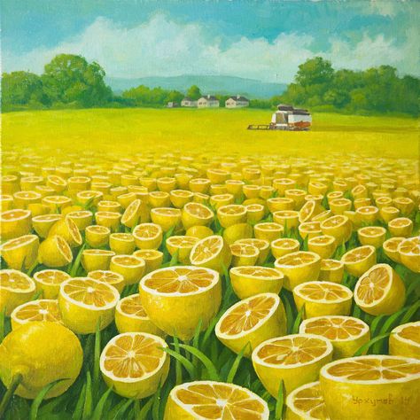 World Full Of Lemons By Surrealist Painter Vitaly Urzhumov Surealism Art, Arte Peculiar, 수채화 그림, Surrealism Painting, Inspirational Art, 판타지 아트, Chiaroscuro, Mellow Yellow, Surreal Art