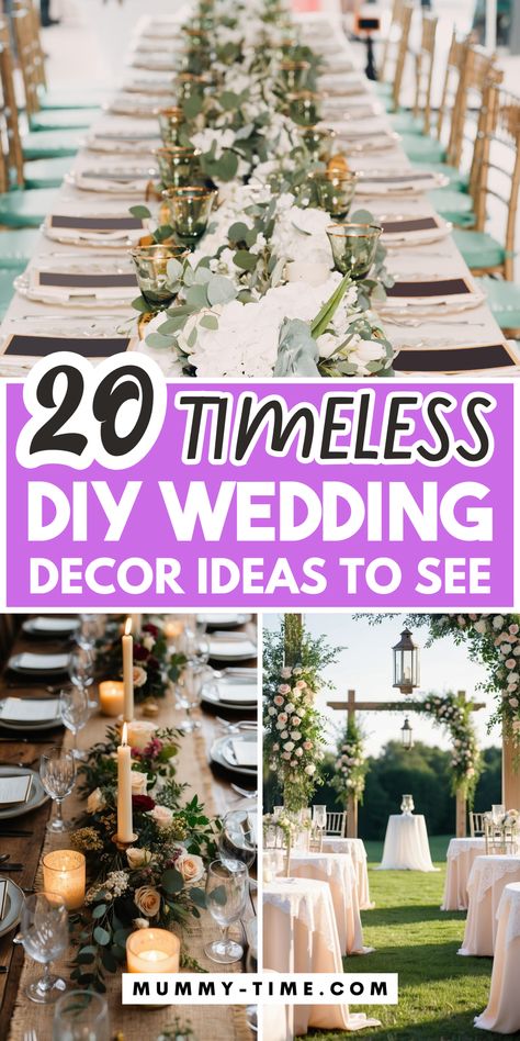 Create a wedding that’s both classic and beautiful with timeless decor ideas! 🕊��️🌸 From graceful table settings to elegant floral arrangements, find inspiration for every detail of your special day. Save this pin to help plan your dream wedding! 📌💍 Simple Wedding Place Setting, Simple Wedding Table Decor Budget, Rectangle Table Wedding Layout, Wedding Table Decor Simple, Elegant Wedding Centerpiece Ideas, Wedding Centrepiece Ideas, Wedding Sweetheart Table Ideas, Long Wedding Tables, Table Flowers Wedding