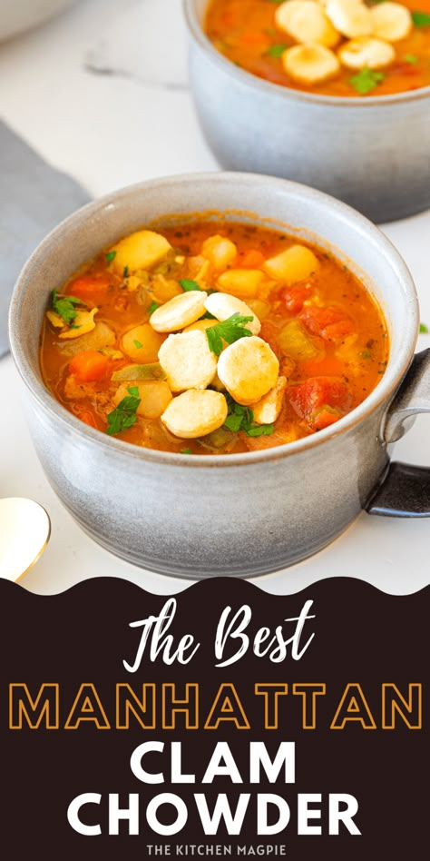 Manhattan Chowder, Clam Chowder Recipe Crock Pot, Manhattan Clam Chowder Recipe, Gumbo Soup Recipe, Clam Soup, Clam Chowder Soup, Manhattan Clam Chowder, Clam Chowder Recipe, Bacon Chowder