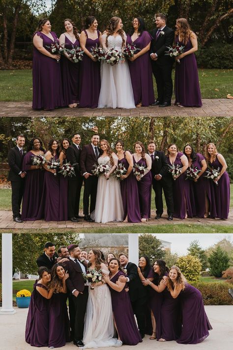 Purple Wedding Theme & Aesthetic | Wedding Party Photos | PA Wedding Photographer | Nina & Lee had such a fun, big Jewish wedding in Pennsylvania. See more wedding party photos, purple wedding aesthetic, plum bridesmaid dress inspo and wedding party bouquets. Book Katarina for your intimate wedding day in Pennsylvania at katarinacelinephotography.com Plum Bridesmaids Dresses, Deep Plum Wedding Colors, Dark Purple Wedding Palette, Plum Purple Wedding Theme, Dark Purple And Navy Wedding, Plum And Navy Wedding Color Schemes, Deep Purple Wedding Theme, Wedding Theme Aesthetic, Plum And Navy Wedding