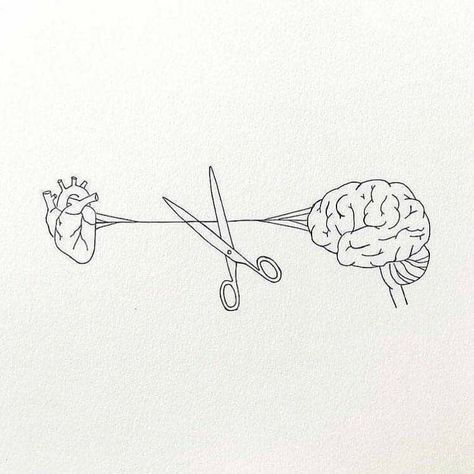 Illustrations Tattoo, Brain Tattoo, Brain Illustration, One Line Tattoo, Heart Brain, Logo Youtube, Tattoo Heart, Minimalist Drawing, Outline Art