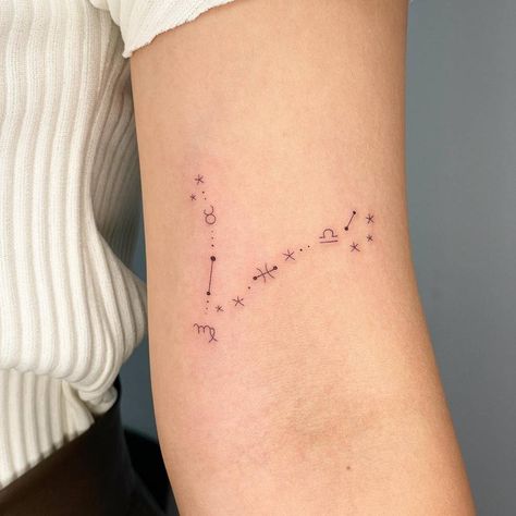 Pisces constellation and Zodiac symbols tattooed on the Pieces Constellation Tattoo Pisces, Pices Zodiac Tattoo Constellation, Picese Zodiac Constellation Tattoo, Piceses Tattoo Constellation, Pieces Constellation Tattoo, Pices Constellation Tattoo, Pisces Star Constellation Tattoo, Zodiac Constellation Tattoos, Pisces 2024