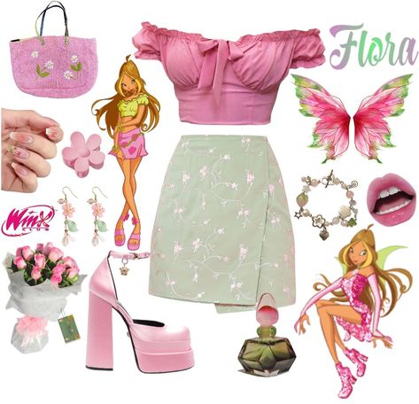 Flora Winx Inspired Outfit, Bloom Winx Club Outfits, Winx Inspired Outfit, Casual Elegant Outfits, Fairy Core Outfits, Winx Flora, Themed Outfits, Outfit Shoplook, Pink Outfits