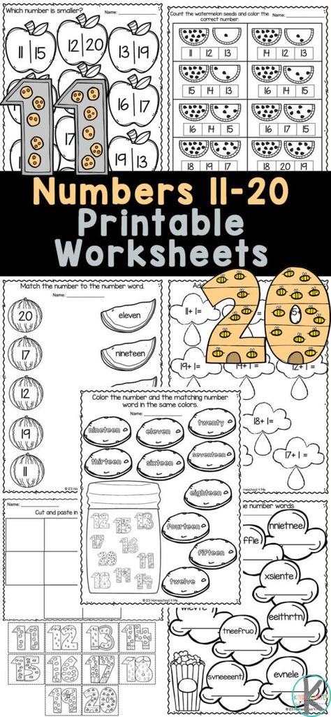 Learning Numbers 11-20, Numbers 11 20 Kindergarten, Teaching Numbers 11-20, Count To 20 Worksheets, Number Names 11 To 20 Worksheet, Counting 11-20 Worksheets, Counting To 20 Worksheets Free Printable, Number Words Worksheets Free Printable, Numbers 11 20 Worksheets Preschool