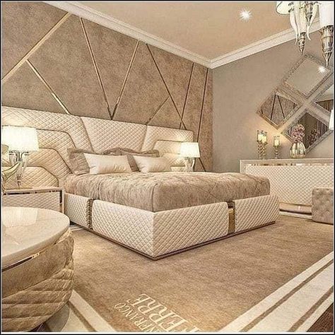 Golden Bedroom, Elegant Bedroom Design, Beautiful Bedroom Designs, Modern Style Bedroom, Luxury Bedroom Decor, Modern Luxury Bedroom, Modern Bedroom Interior, Luxury Bedroom Design, Bed Design Modern