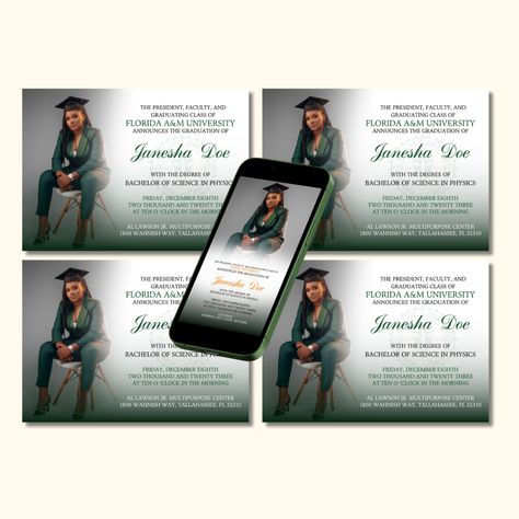 Hey Rattler!! Celebrate your graduate's remarkable achievement with our Customizable Graduation Invitation Template! This beautifully designed digital template is perfect for creating personalized graduation invitations with ease and style. Whether it's your undergraduate graduation, doctoral commencement, or any other academic milestone, our template will help you create an invitation that reflects your graduate's personality and accomplishments. Hbcu Graduation, Graduation Invitations Template, Graduation Invitation, Graduation Announcement, Bachelor Of Science, Create Invitations, University Of Florida, Graduation Announcements, Graduation Invitations