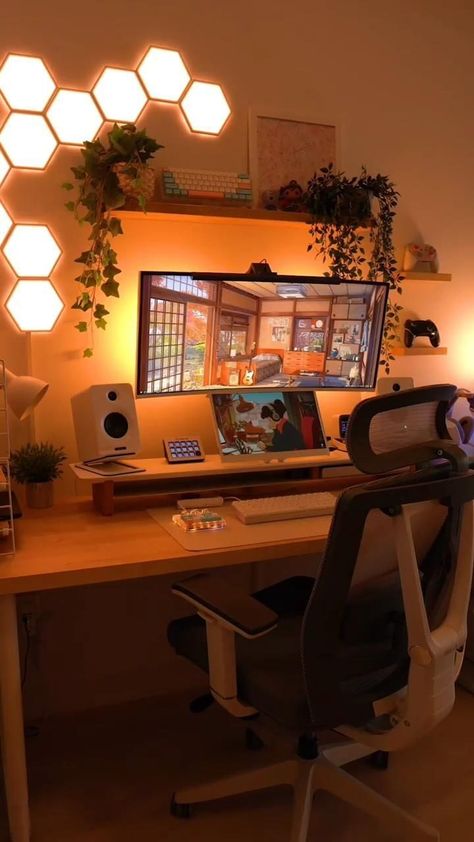 [CommissionsEarned] 29 Impressive Pc Gaming Setup Tips You Have To See This Season #pcgamingsetup Computer Set Up In Living Room, Cosy Computer Setup, Classy Gaming Setup, Gaming Desk Astethic, Zen Gaming Setup, Minimalist Gaming Bedroom, Cosy Gamer Setup, Coding Setup Aesthetic, Boho Computer Room