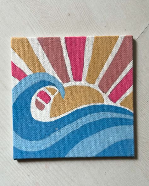 Sun, Sea & Creativity!! . . . . . . . . . . . . . . . . . . . . . . . . . . . . . . . . . . . Tags 🏷️ [ #canvas #canvaspainting #waves #sun #sunset #art #artist #ocean #waveoftheday #oceanpainting #summer #summervibes #beachart ] Easy And Simple Painting Ideas, Waves Easy Painting, Waves Canvas Painting Easy, Sand Painting Art Ideas, Easy Wave Painting, Simple Sun Painting Ideas, Canvas Painting Ideas Sunset, Sun Canvas Painting Easy, Ideas Para Cuadros