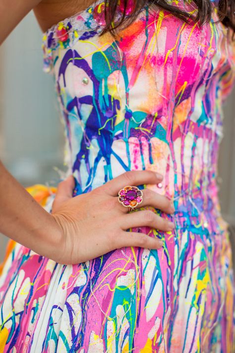 LED Wedding Dresses from Evey Clothing! Graffiti Wedding, Paint Splatter Dress, Rainbow Wedding Dress, Stage Theatre, Led Wedding, Textiles Inspiration, Neon Skirt, Festival Themed Wedding, Rainbow Fairy